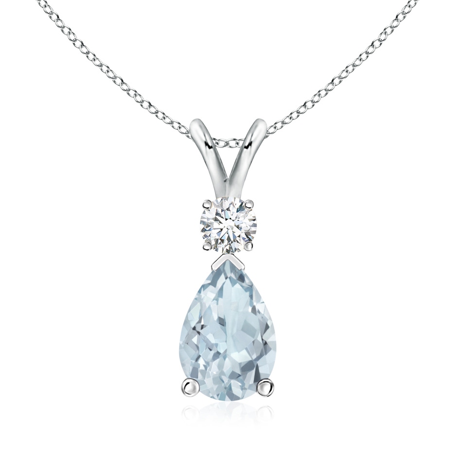 10x7mm A Aquamarine Teardrop Pendant with Diamond in White Gold 