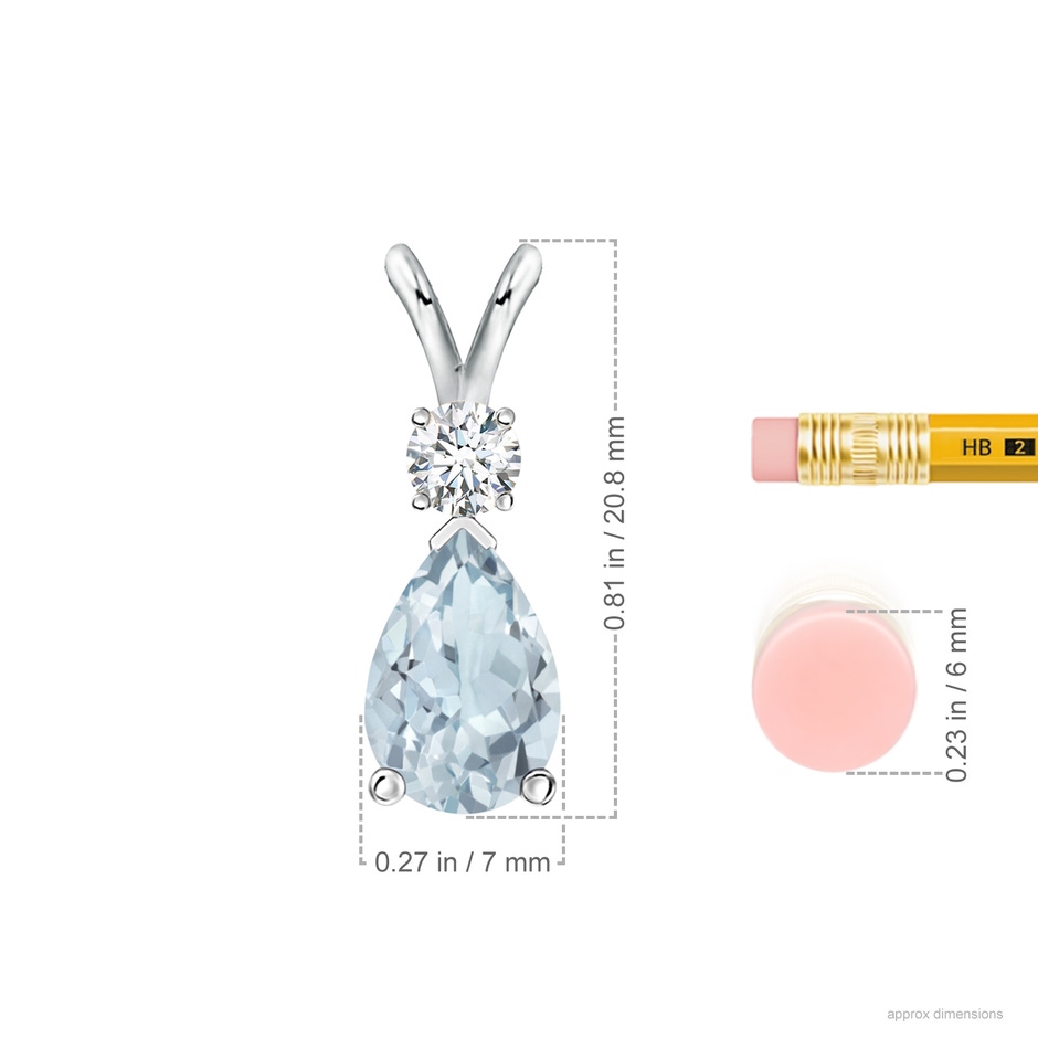 10x7mm A Aquamarine Teardrop Pendant with Diamond in White Gold ruler
