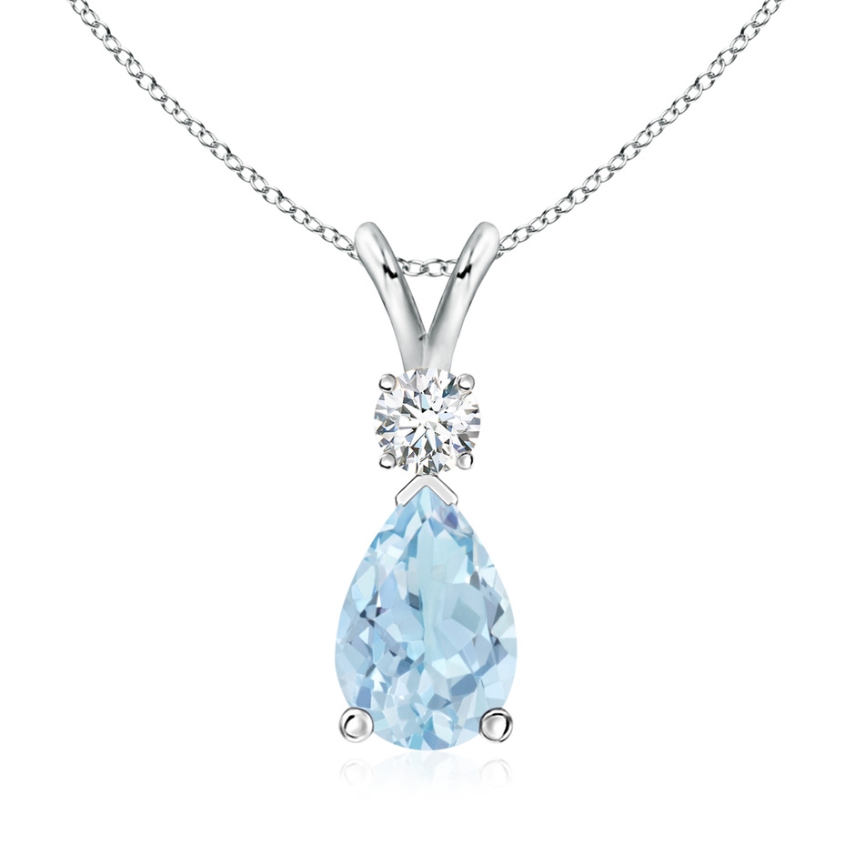 10x7mm AA Aquamarine Teardrop Pendant with Diamond in P950 Platinum 
