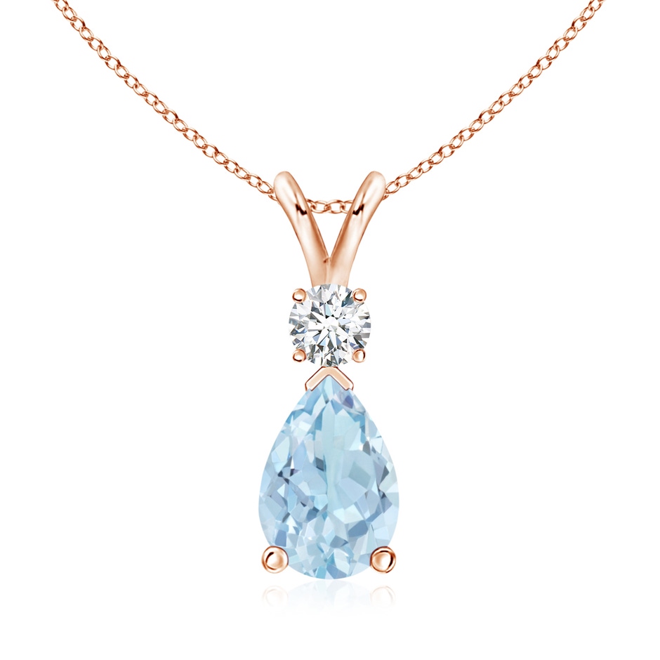 10x7mm AA Aquamarine Teardrop Pendant with Diamond in Rose Gold 