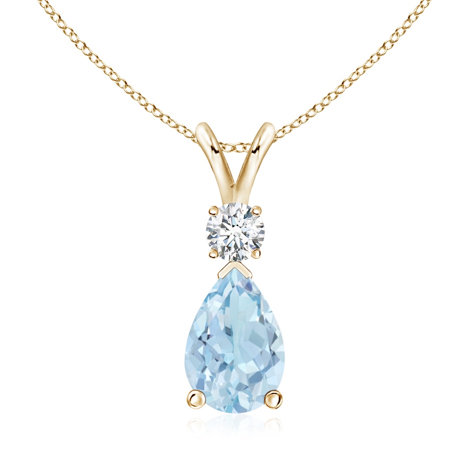 10x7mm AA Aquamarine Teardrop Pendant with Diamond in Yellow Gold 