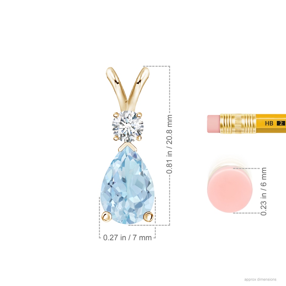 10x7mm AA Aquamarine Teardrop Pendant with Diamond in Yellow Gold ruler