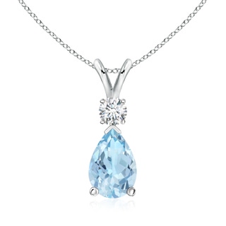 10x7mm AAA Aquamarine Teardrop Pendant with Diamond in 9K White Gold