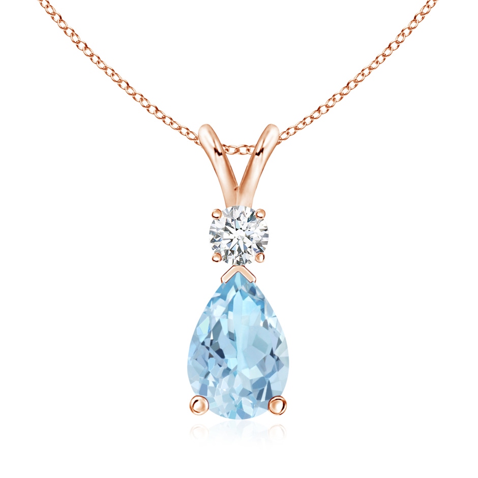 10x7mm AAA Aquamarine Teardrop Pendant with Diamond in Rose Gold 