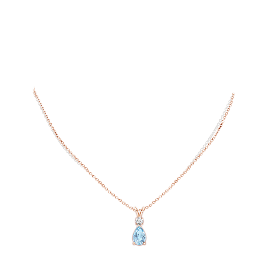 10x7mm AAA Aquamarine Teardrop Pendant with Diamond in Rose Gold pen