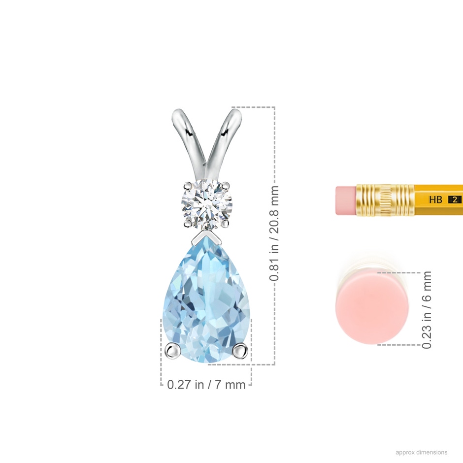 10x7mm AAA Aquamarine Teardrop Pendant with Diamond in White Gold ruler