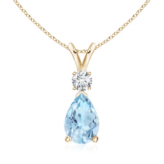 10x7mm AAA Aquamarine Teardrop Pendant with Diamond in Yellow Gold