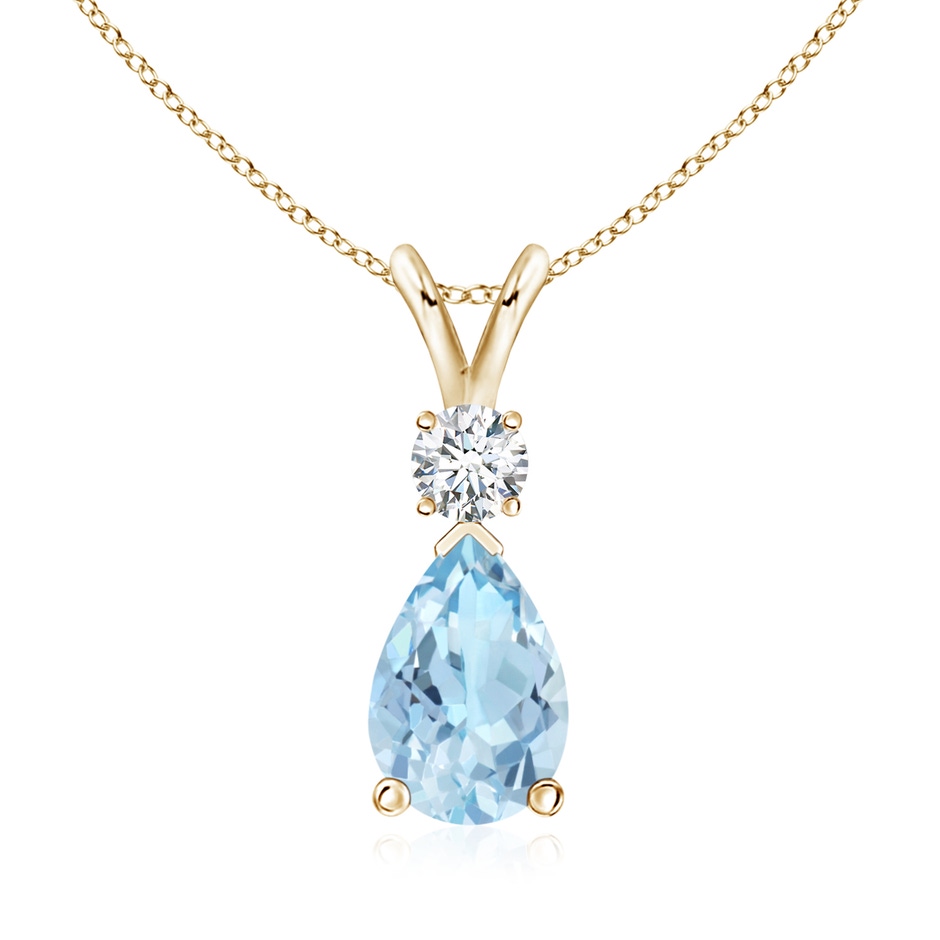 10x7mm AAA Aquamarine Teardrop Pendant with Diamond in Yellow Gold 