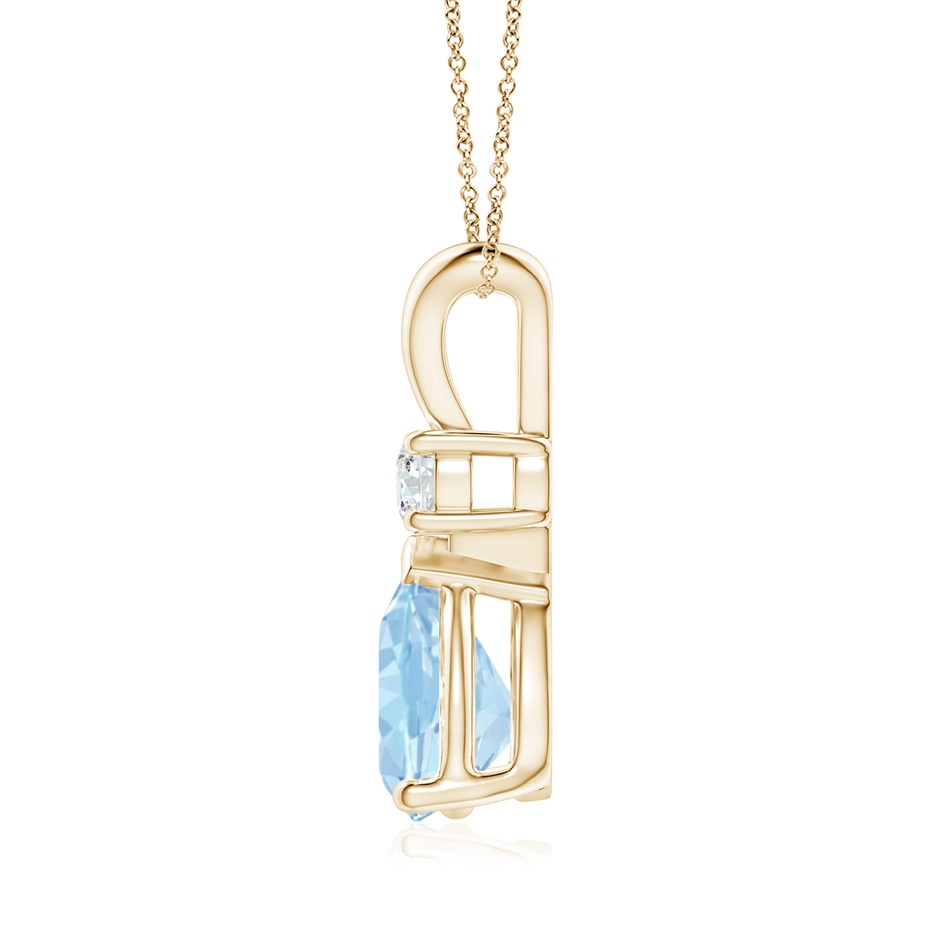 10x7mm AAA Aquamarine Teardrop Pendant with Diamond in Yellow Gold side 199
