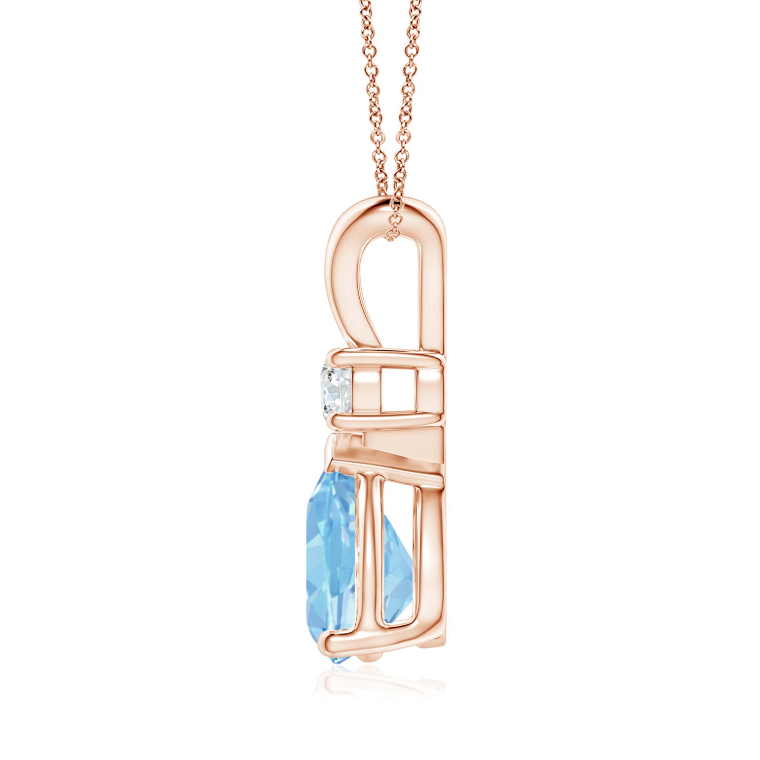 10x7mm AAAA Aquamarine Teardrop Pendant with Diamond in Rose Gold