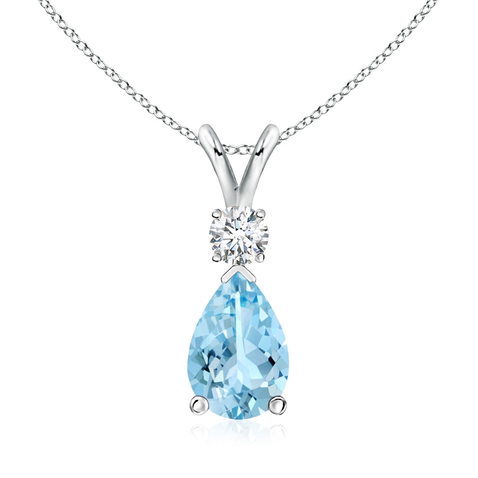 10x7mm AAAA Aquamarine Teardrop Pendant with Diamond in S999 Silver 