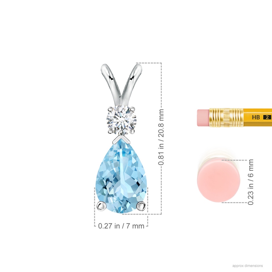 10x7mm AAAA Aquamarine Teardrop Pendant with Diamond in S999 Silver ruler