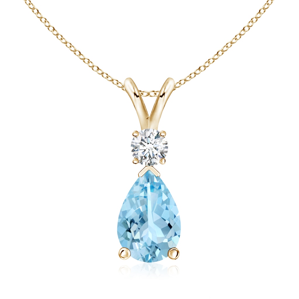 10x7mm AAAA Aquamarine Teardrop Pendant with Diamond in Yellow Gold