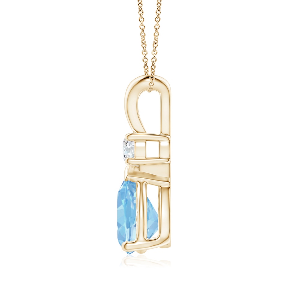 10x7mm AAAA Aquamarine Teardrop Pendant with Diamond in Yellow Gold side 199