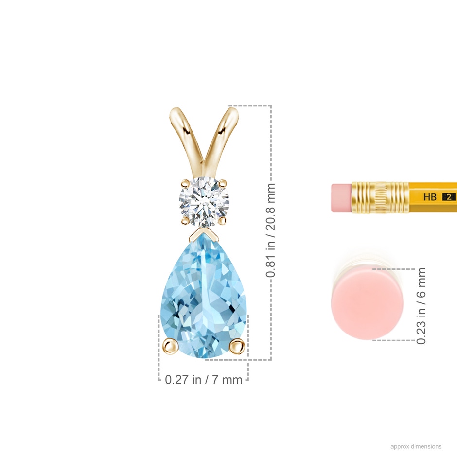 10x7mm AAAA Aquamarine Teardrop Pendant with Diamond in Yellow Gold ruler