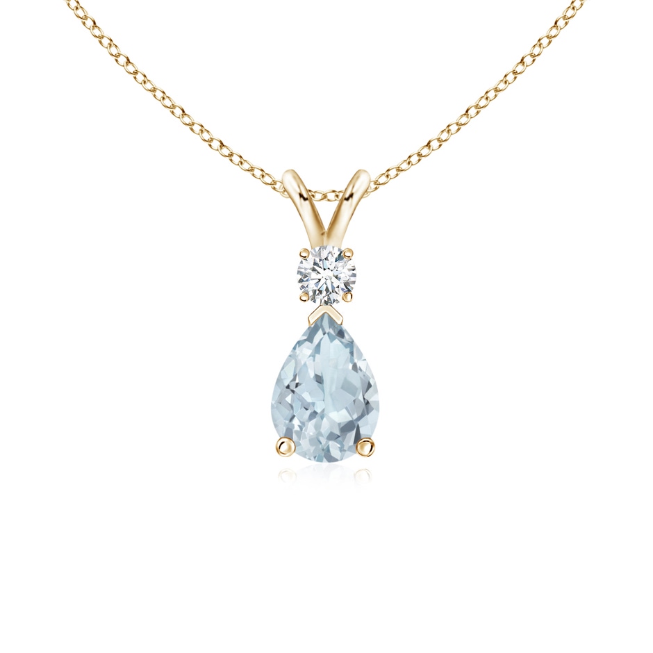 7x5mm A Aquamarine Teardrop Pendant with Diamond in 10K Yellow Gold 