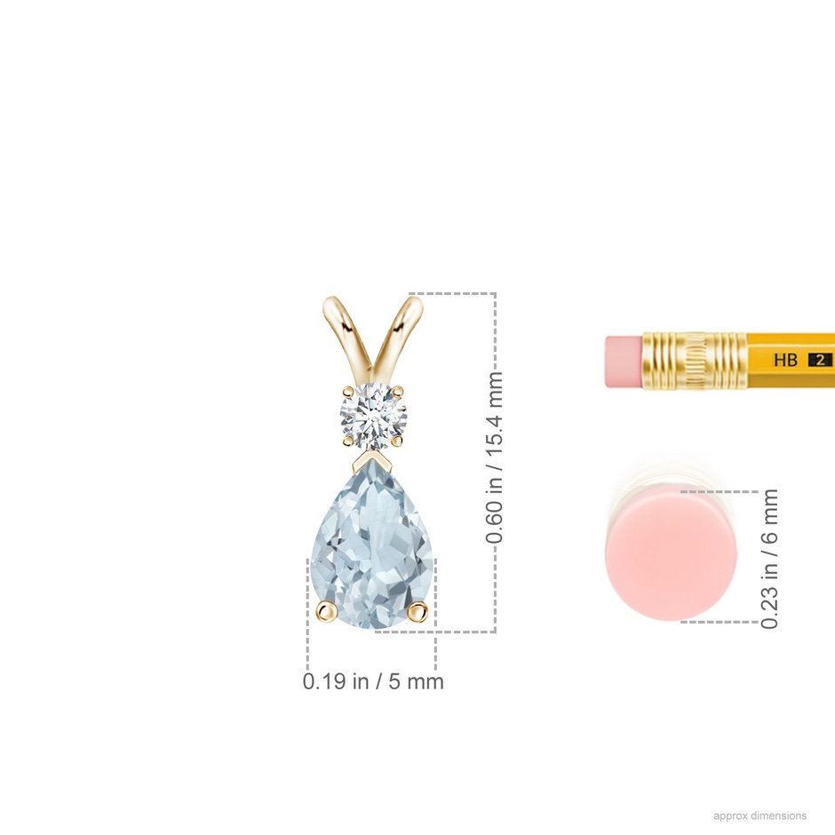 7x5mm A Aquamarine Teardrop Pendant with Diamond in 10K Yellow Gold ruler