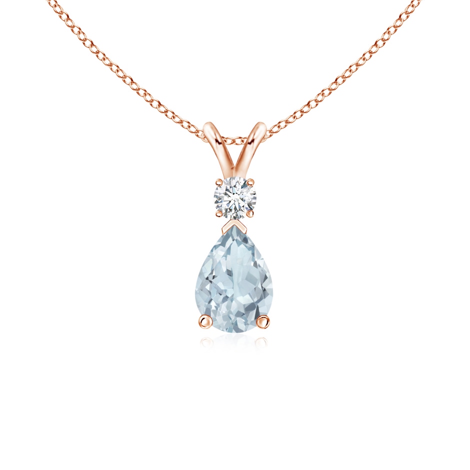 7x5mm A Aquamarine Teardrop Pendant with Diamond in Rose Gold 