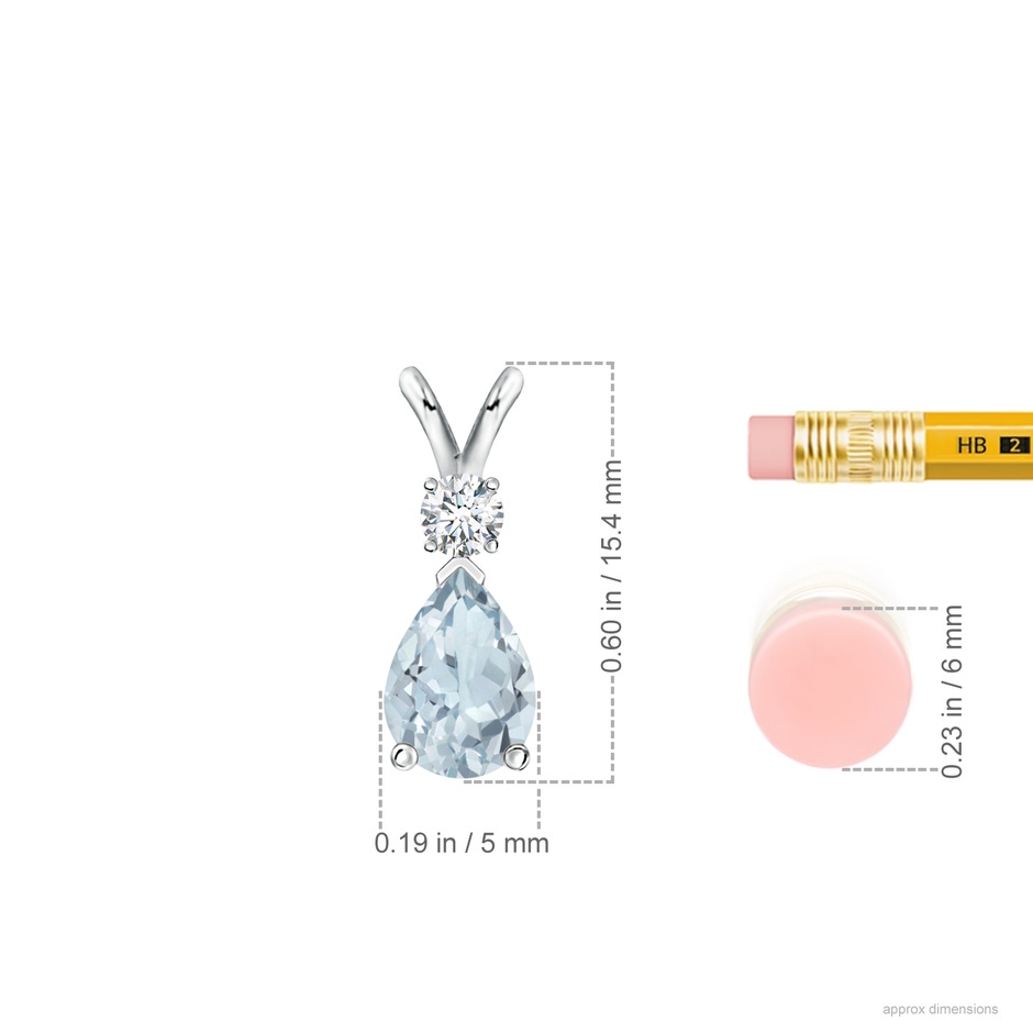 7x5mm A Aquamarine Teardrop Pendant with Diamond in S999 Silver ruler