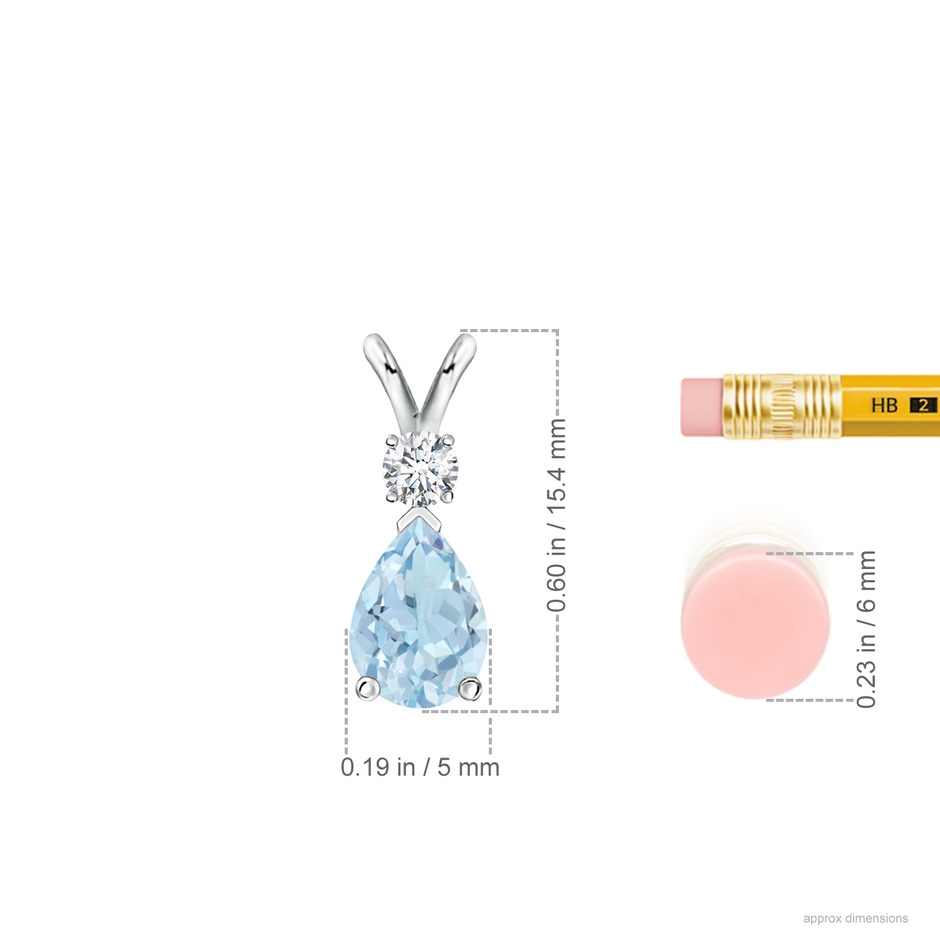 7x5mm AA Aquamarine Teardrop Pendant with Diamond in White Gold ruler