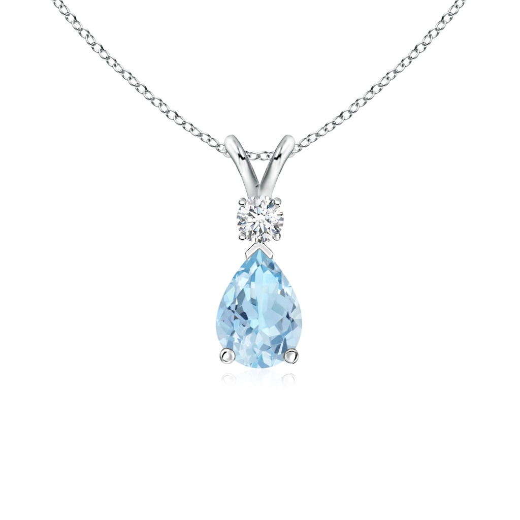 7x5mm AAA Aquamarine Teardrop Pendant with Diamond in S999 Silver