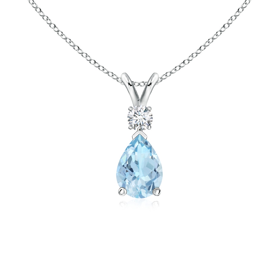 7x5mm AAA Aquamarine Teardrop Pendant with Diamond in S999 Silver 