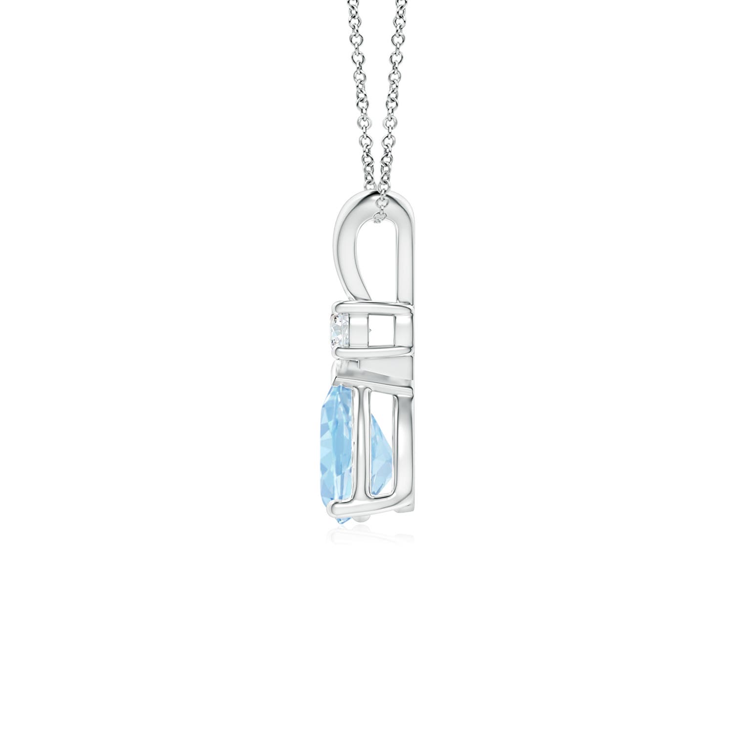 7x5mm AAA Aquamarine Teardrop Pendant with Diamond in White Gold - side 3