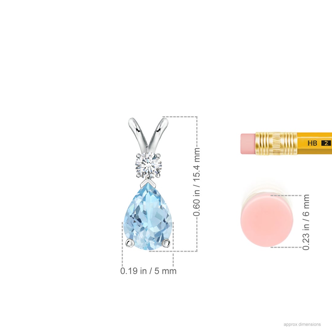 7x5mm AAA Aquamarine Teardrop Pendant with Diamond in White Gold - ruler