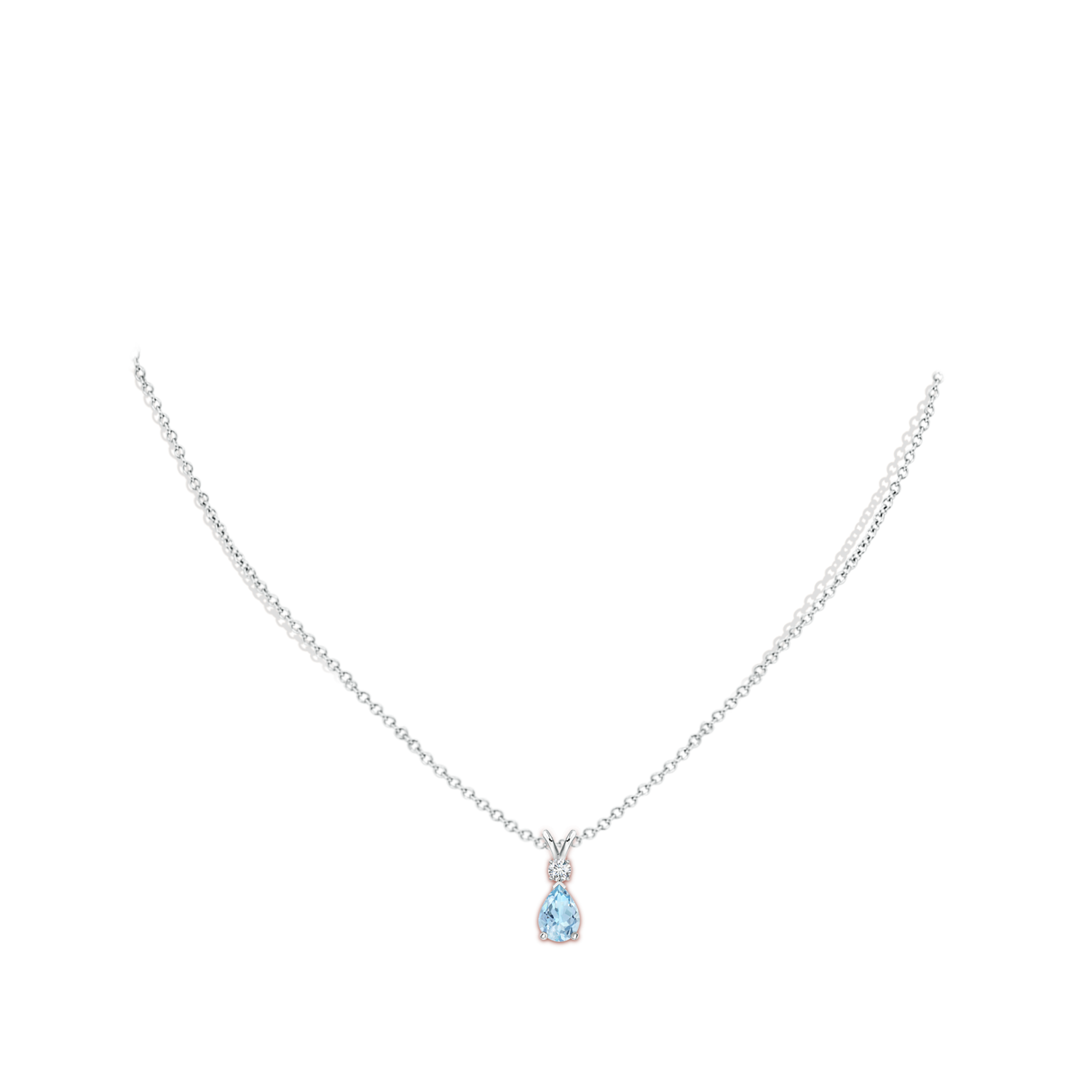 7x5mm AAA Aquamarine Teardrop Pendant with Diamond in White Gold - body_neck