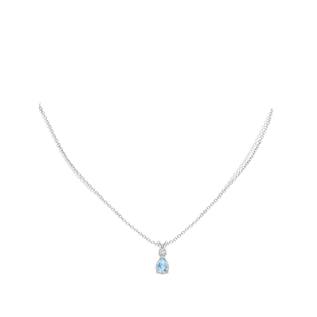 7x5mm AAA Aquamarine Teardrop Pendant with Diamond in White Gold - body_neck