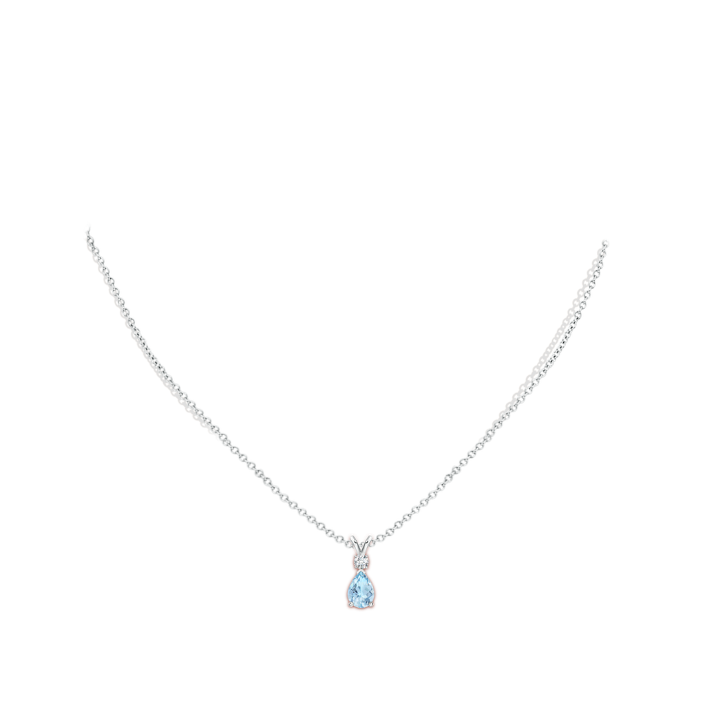 7x5mm AAA Aquamarine Teardrop Pendant with Diamond in White Gold Body-Neck