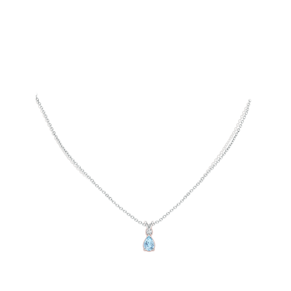 7x5mm AAA Aquamarine Teardrop Pendant with Diamond in White Gold body-neck