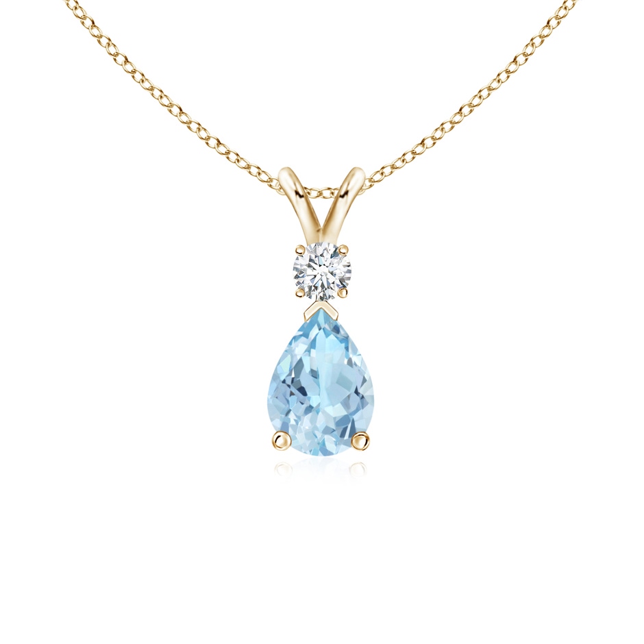 7x5mm AAA Aquamarine Teardrop Pendant with Diamond in Yellow Gold 