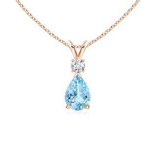 7x5mm AAAA Aquamarine Teardrop Pendant with Diamond in 9K Rose Gold