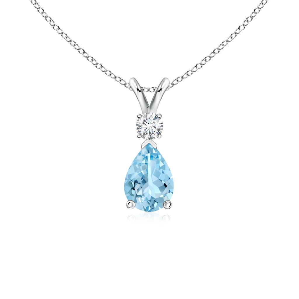 7x5mm AAAA Aquamarine Teardrop Pendant with Diamond in P950 Platinum