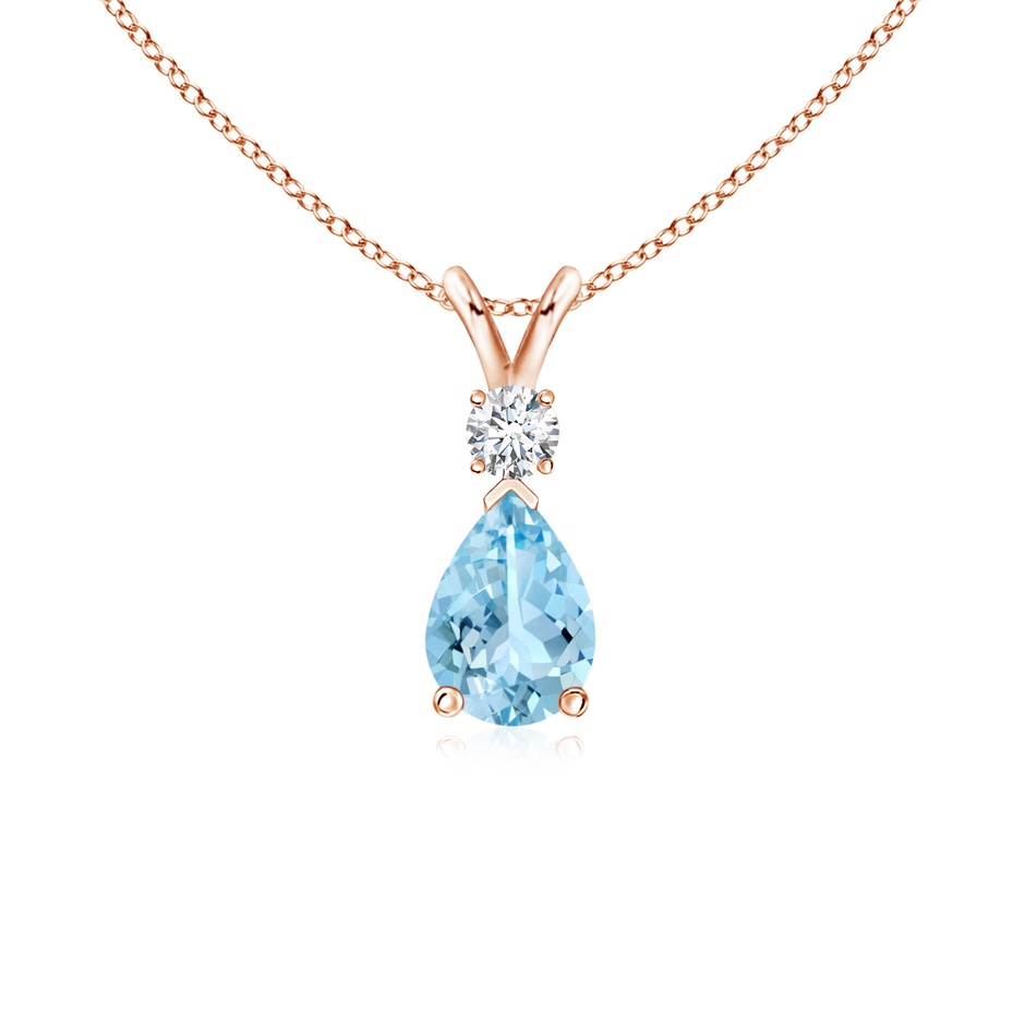 7x5mm AAAA Aquamarine Teardrop Pendant with Diamond in Rose Gold 
