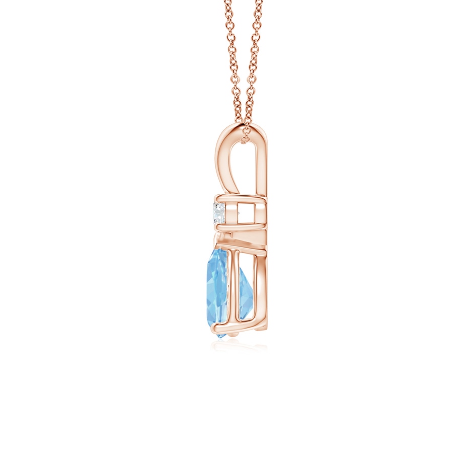 7x5mm AAAA Aquamarine Teardrop Pendant with Diamond in Rose Gold side 199
