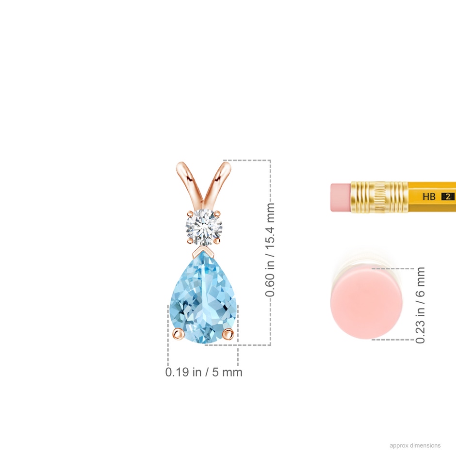 7x5mm AAAA Aquamarine Teardrop Pendant with Diamond in Rose Gold ruler