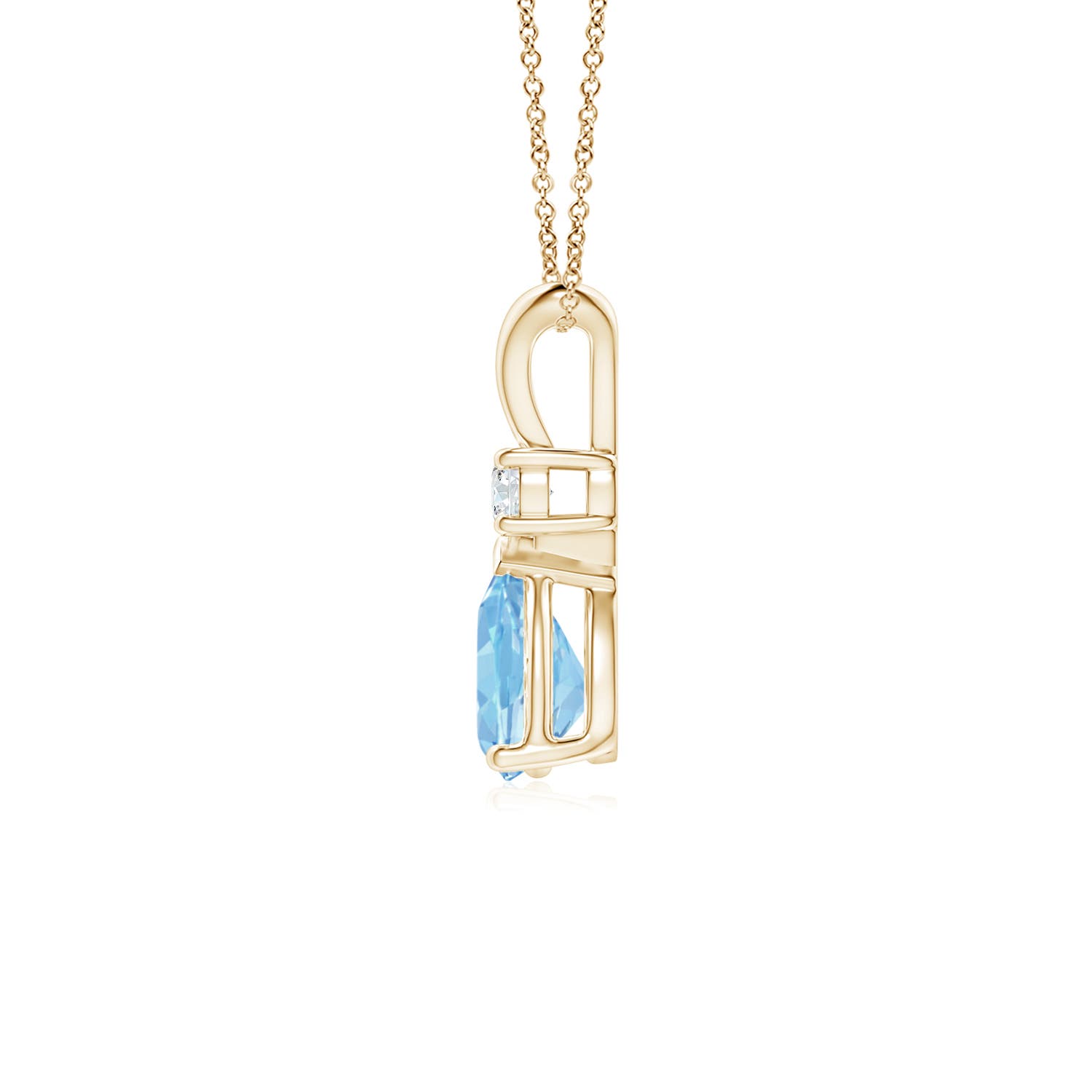 7x5mm AAAA Aquamarine Teardrop Pendant with Diamond in Yellow Gold