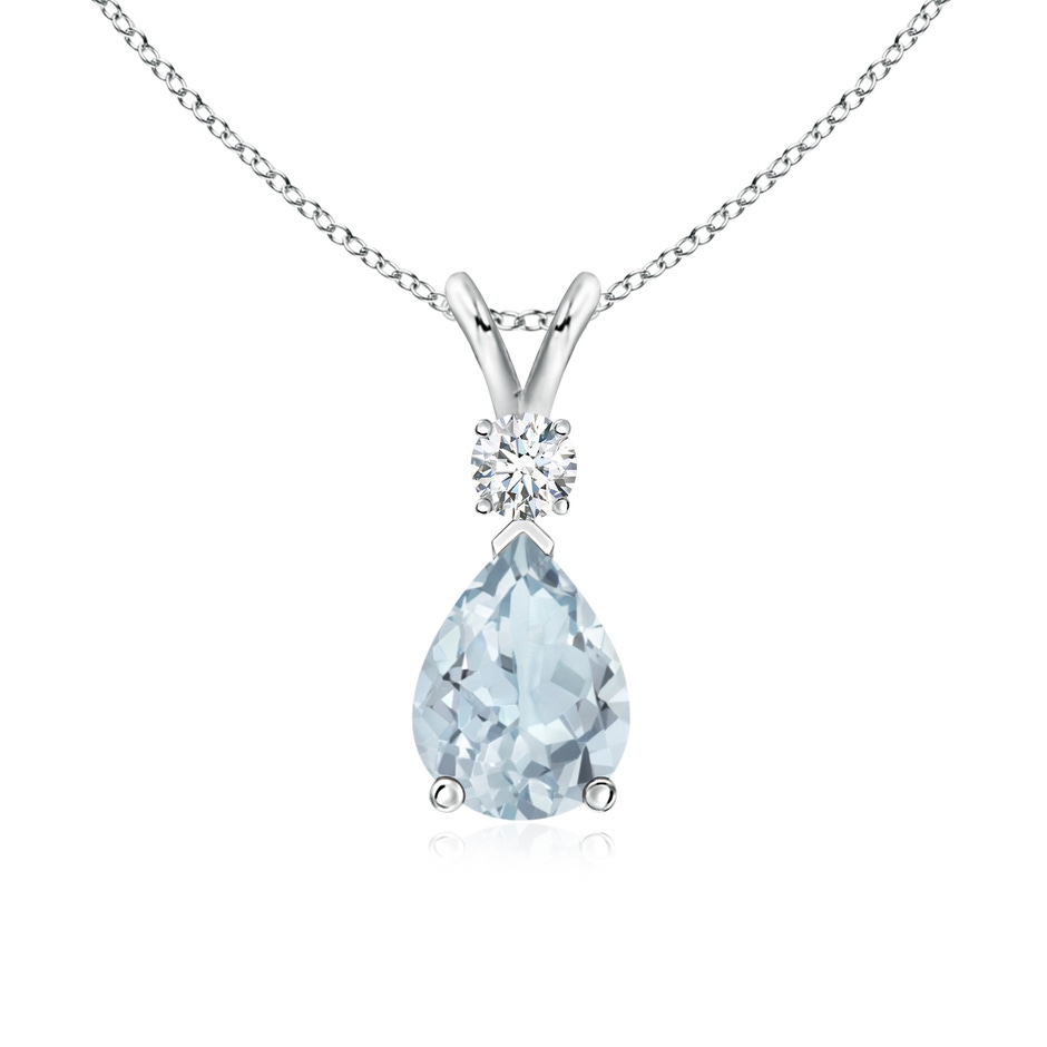 8x6mm A Aquamarine Teardrop Pendant with Diamond in S999 Silver 