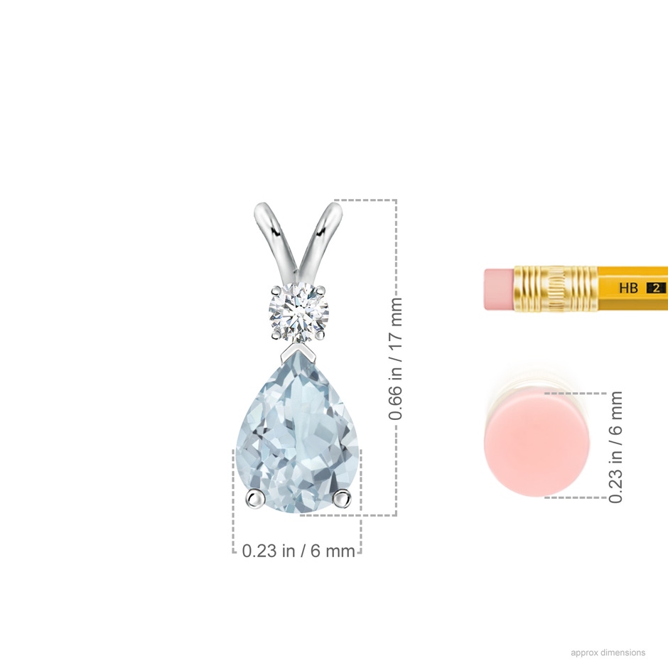 8x6mm A Aquamarine Teardrop Pendant with Diamond in S999 Silver ruler