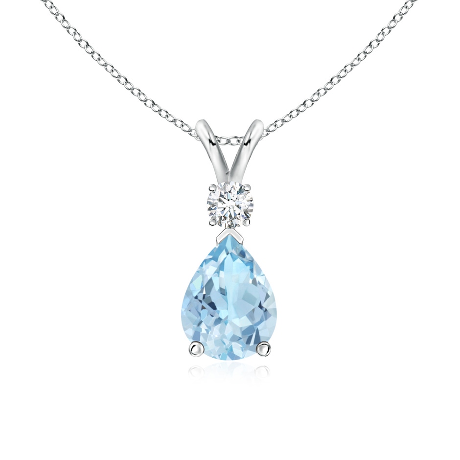 8x6mm AAA Aquamarine Teardrop Pendant with Diamond in White Gold 