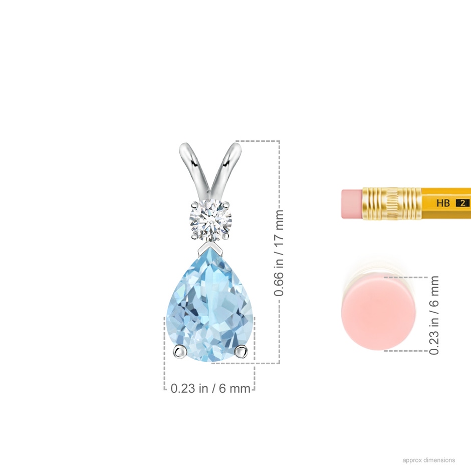 8x6mm AAA Aquamarine Teardrop Pendant with Diamond in White Gold ruler
