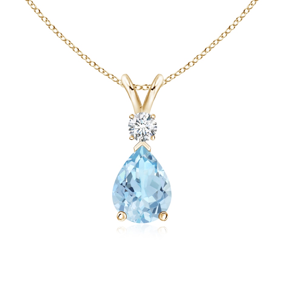 8x6mm AAA Aquamarine Teardrop Pendant with Diamond in Yellow Gold 