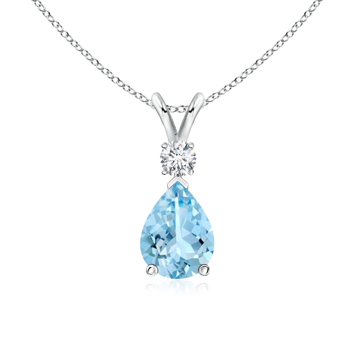 8x6mm AAAA Aquamarine Teardrop Pendant with Diamond in 18K White Gold