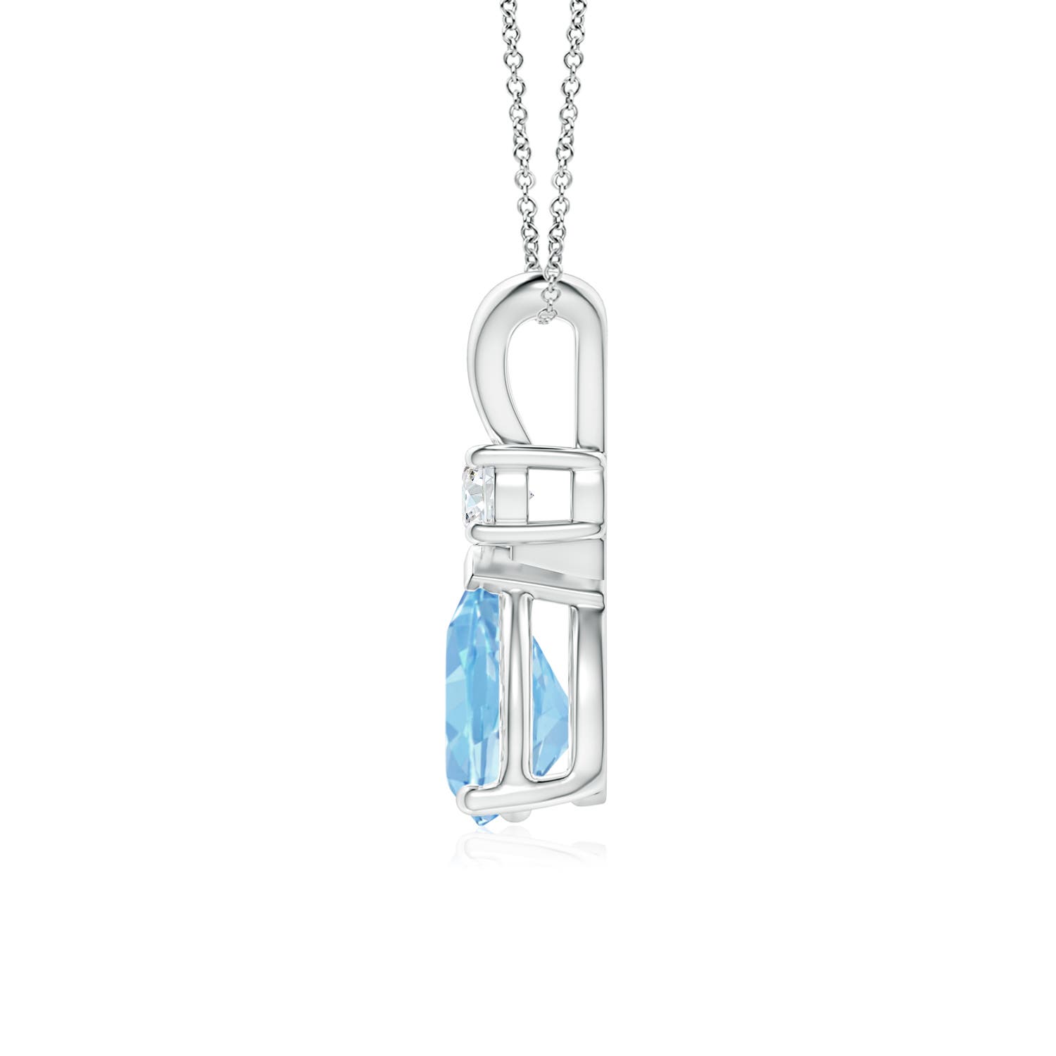 8x6mm AAAA Aquamarine Teardrop Pendant with Diamond in 18K White Gold