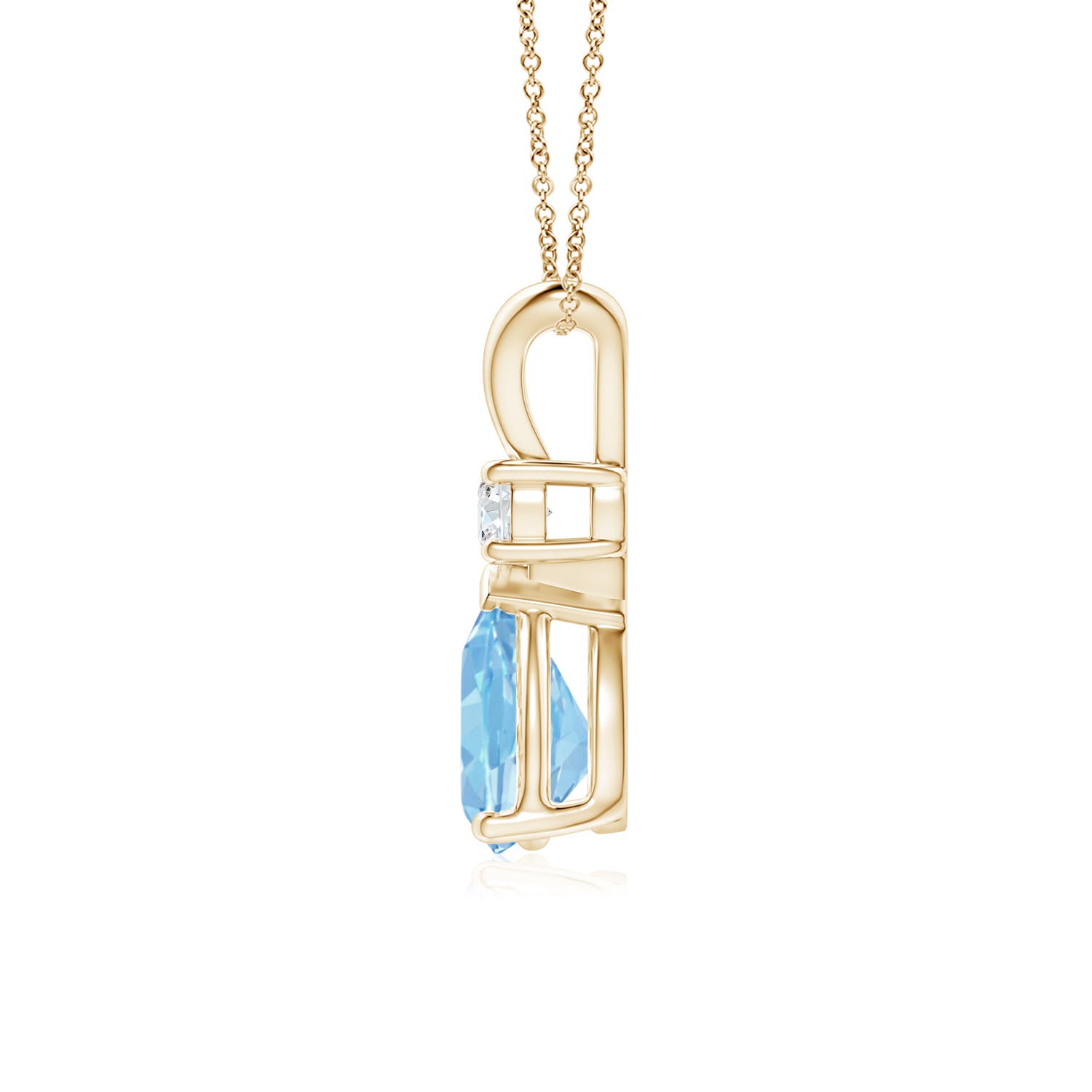 8x6mm AAAA Aquamarine Teardrop Pendant with Diamond in Yellow Gold