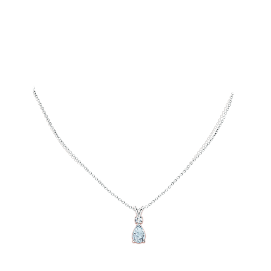 9x6.5mm A Aquamarine Teardrop Pendant with Diamond in S999 Silver pen