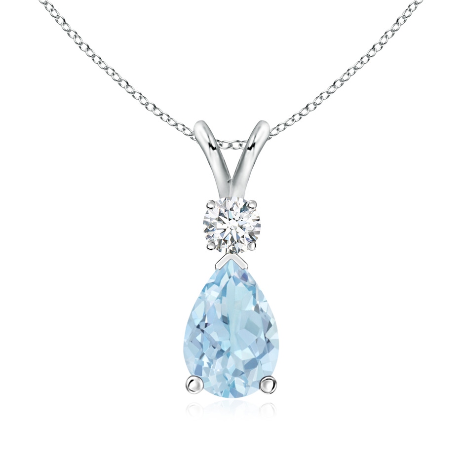 9x6.5mm AA Aquamarine Teardrop Pendant with Diamond in S999 Silver 