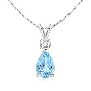 9x6.5mm AAAA Aquamarine Teardrop Pendant with Diamond in P950 Platinum